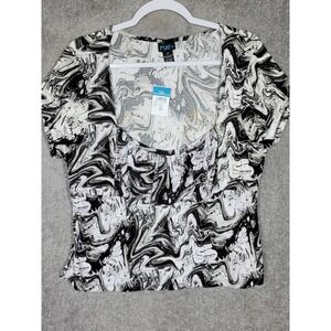 Rue‎ + Short Sleeve Scoop Neck Crop Top Womens Sz 2X Marble Swirl Abstract New